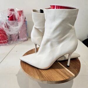 Zara White Pointed Stiletto Ankle Boots with Slim Heel